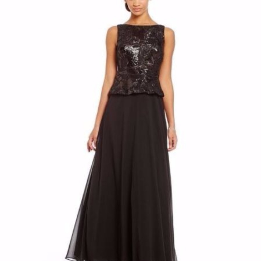 Calvin Klein NEW Black Floral Sequin Peplum Ball
